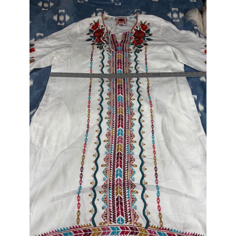 Johnny Was White Embroidered Linen Tunic Dress XXL Long Sleeve Boho Pockets - Picture 5 of 14